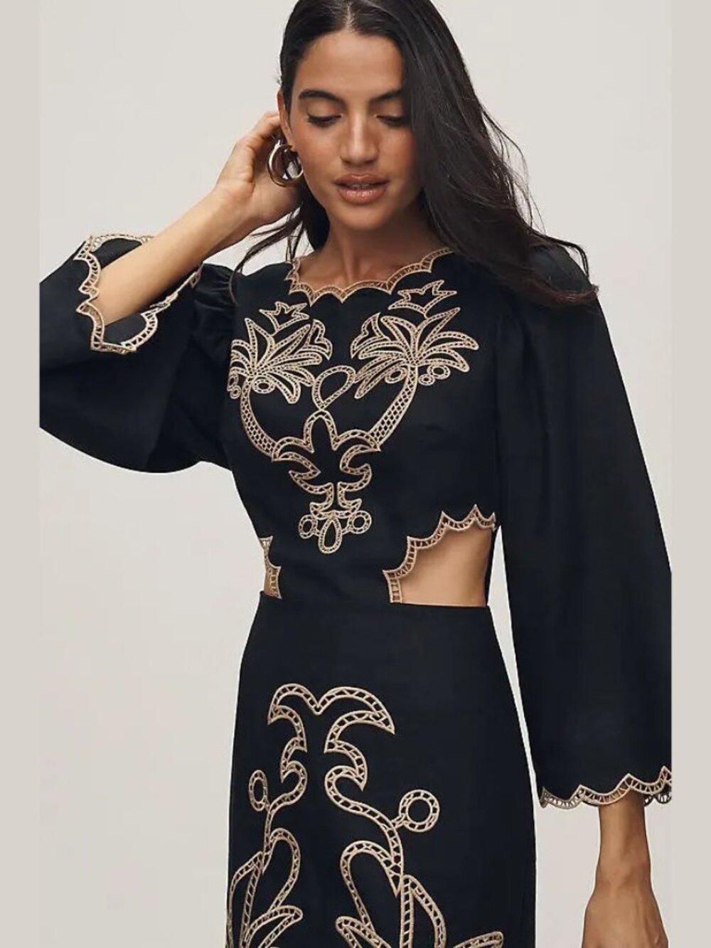 NEW Farm Rio Size M Women's Long-Sleeve Cutout Embroidered Midi Dress - Black - Picture 3 of 4